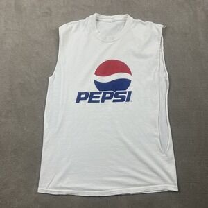 Vintage Pepsi Muscle Tee Men Large White Sleeveless Soda Promo Graphic T-Shirt